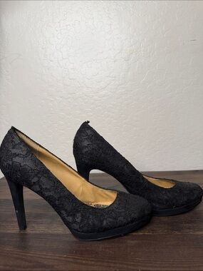 Black Lace High Heel Pumps with Platform - Women's Elegant Heels